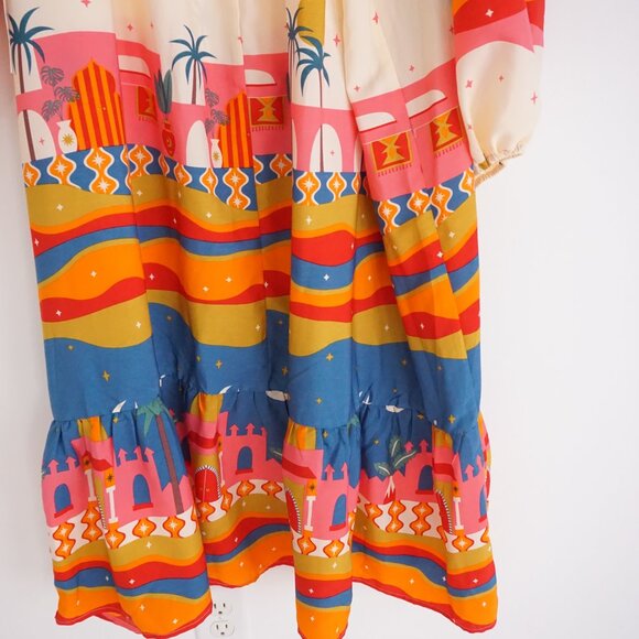 Never Fully Dressed Multicolor Smocked Long Sleeve Arabian Sky Maxi Dress 16 - Picture 10 of 12